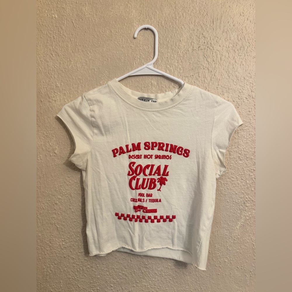 White Crop Top with Red Print